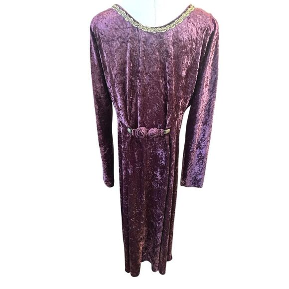 VTG All That Jazz Victorian Burgundy Crushed Velvet & Gold Maxi Dress Large - Picture 5 of 16